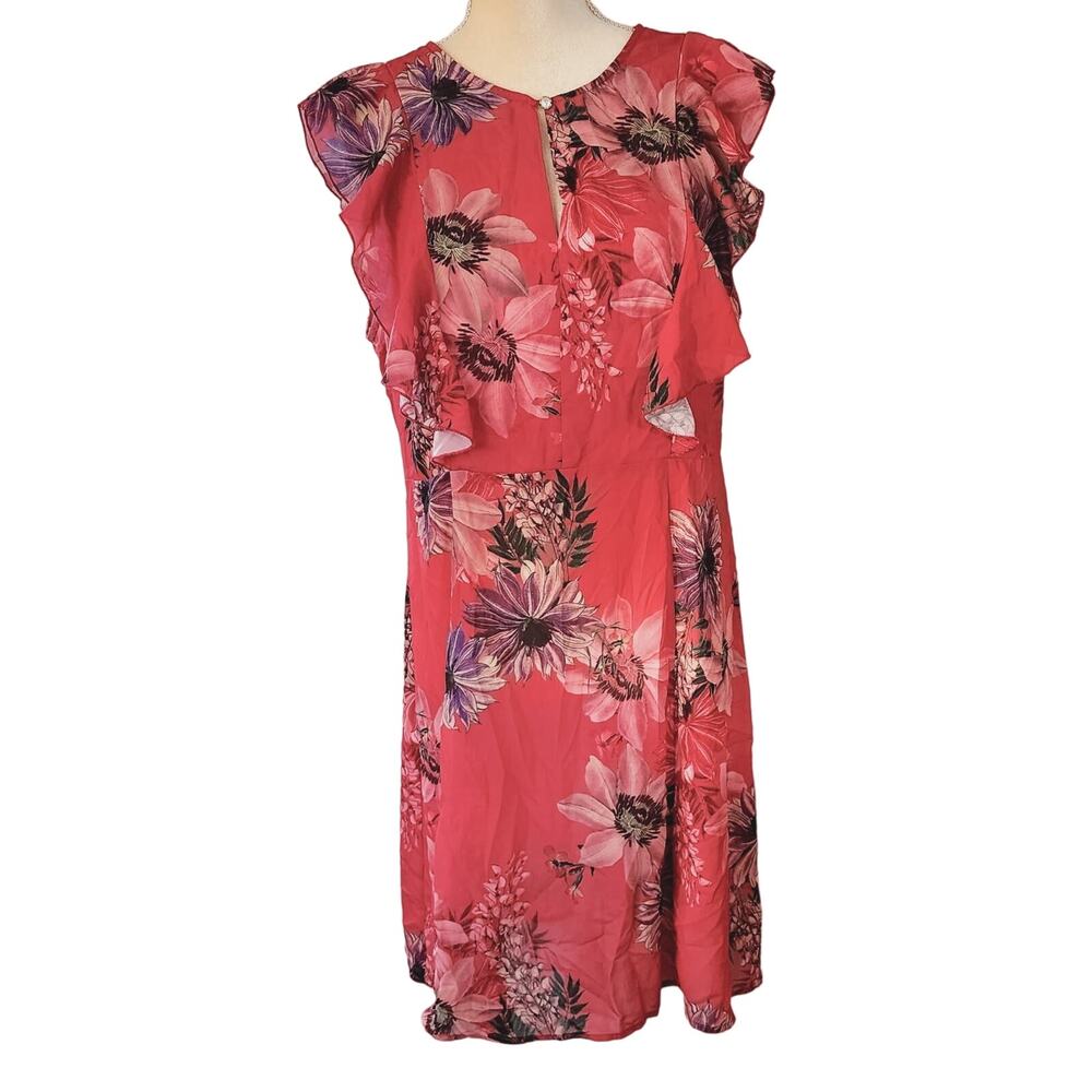 Suzanne Betro Women's Hawaiian Floral Flutter Sleeves Cover Up Dress Size XL